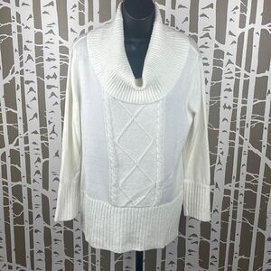 Ivory Cowl Neck 3/4 Sleeve Longline Sweater sz L